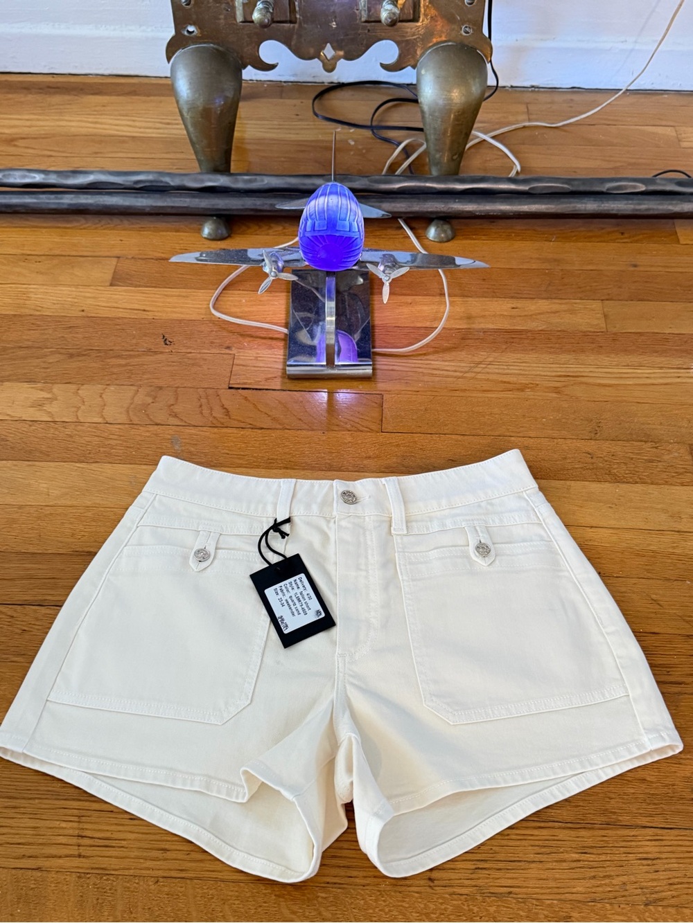 PAIGE Cream High-Waist Utility Shorts